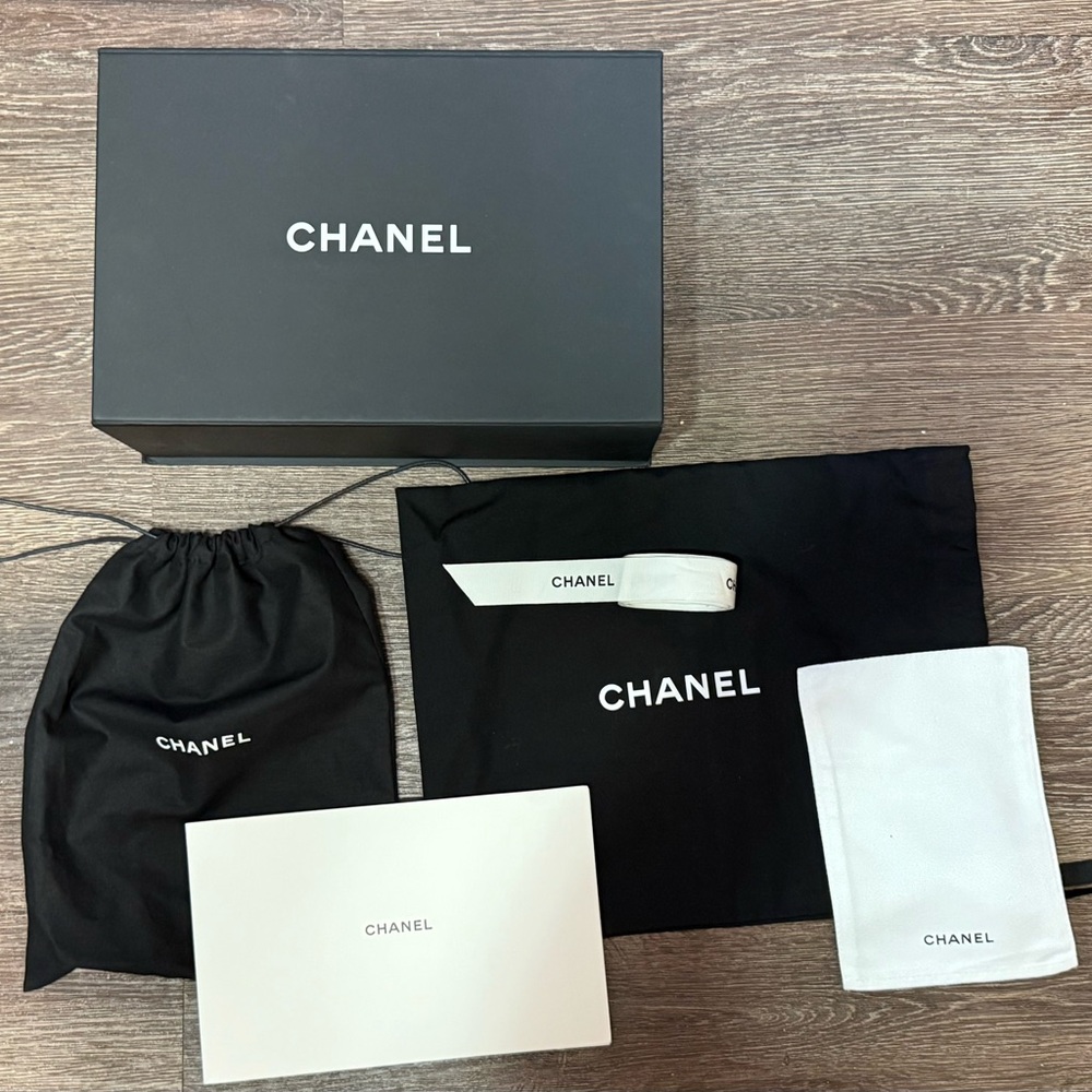 CHANEL Package | White Tissue Paper w/Logo | Chanel Shoe Box | Ribbon | 3 Bag